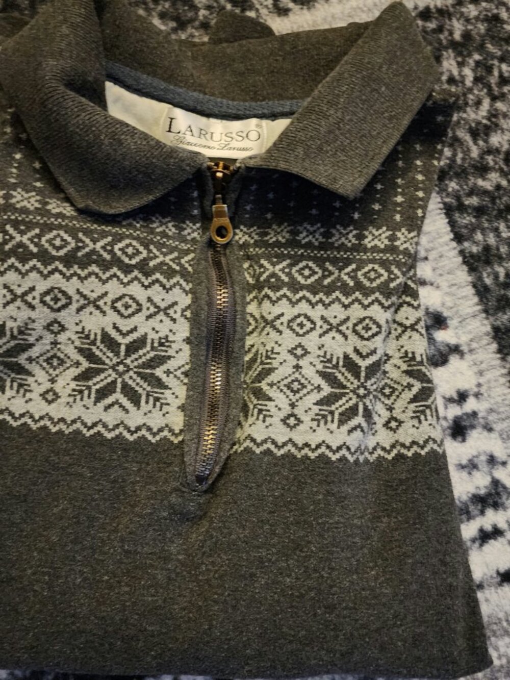 Vintage Giaccomo Larusso Quarter Zip Nordic Snowflake Sweater | Charcoal Gray | - Picture 5 of 7